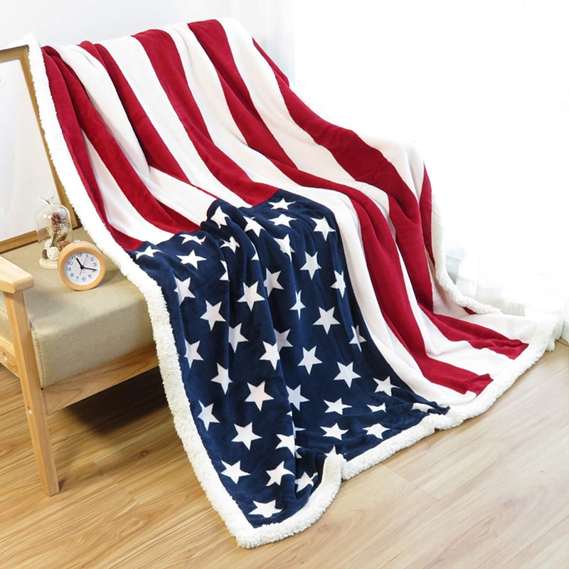 UKELER US Flag Patriotic Sherpa Throw Blanket 50''Ã—60'', American National Flag Fleece Blanket for Bed/Couch/Sofa/Office/Camping, USA Military Veteran July 4th Gift - Image 1